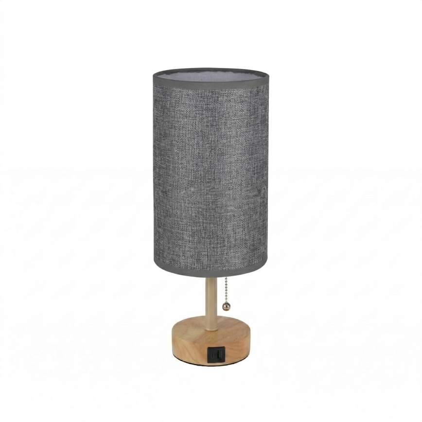 Brilagi - Настолна лампа с USB порт TABLON 1xE27/25W/230V дъб/бежова/сива