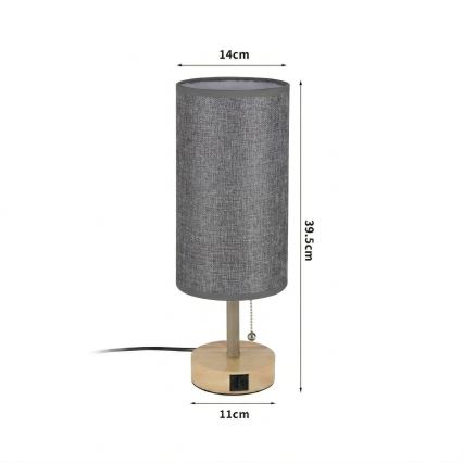 Brilagi - Настолна лампа с USB порт TABLON 1xE27/25W/230V дъб/бежова/сива