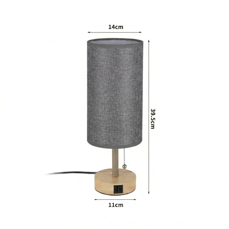 Brilagi - Настолна лампа с USB порт TABLON 1xE27/25W/230V дъб/бежова/сива