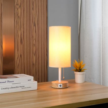 Brilagi - Настолна лампа с USB порт TABLON 1xE27/25W/230V дъб/бял/бежов