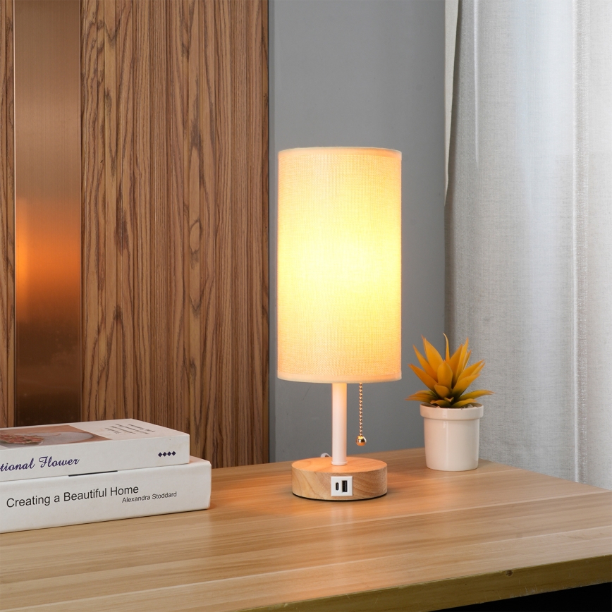 Brilagi - Настолна лампа с USB порт TABLON 1xE27/25W/230V дъб/бял/бежов