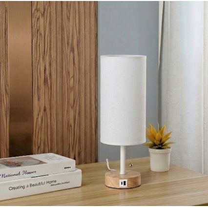 Brilagi - Настолна лампа с USB порт TABLON 1xE27/25W/230V дъб/бяла