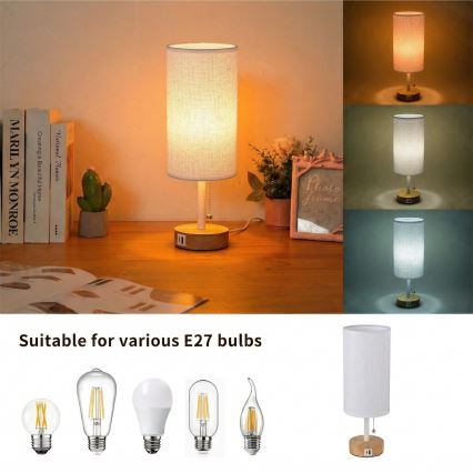 Brilagi - Настолна лампа с USB порт TABLON 1xE27/25W/230V дъб/бяла