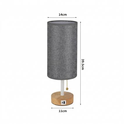 Brilagi - Настолна лампа с USB порт TABLON 1xE27/25W/230V дъб/бяла/сива