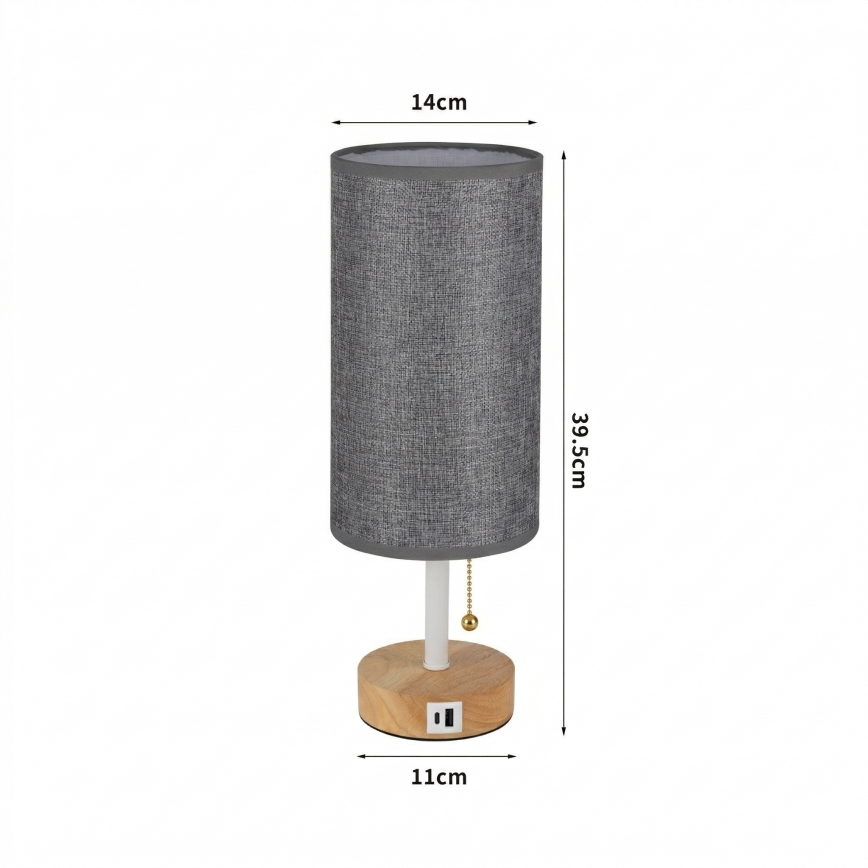 Brilagi - Настолна лампа с USB порт TABLON 1xE27/25W/230V дъб/бяла/сива