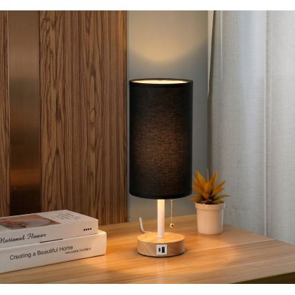 Brilagi - Настолна лампа с USB порт TABLON 1xE27/25W/230V дъб/бяло/черно
