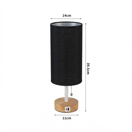 Brilagi - Настолна лампа с USB порт TABLON 1xE27/25W/230V дъб/бяло/черно