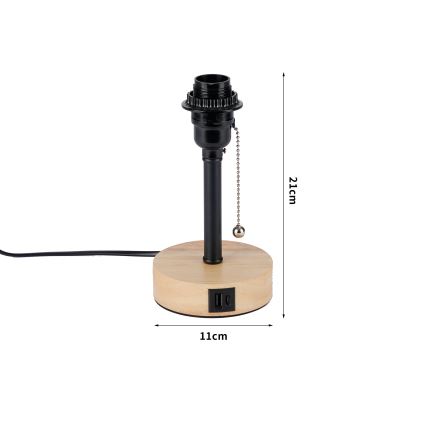 Brilagi - Настолна лампа с USB порт TABLON 1xE27/25W/230V дъб/черен