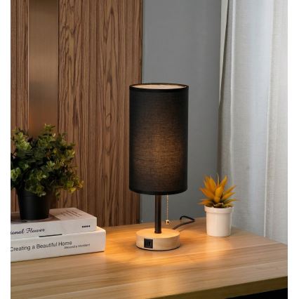 Brilagi - Настолна лампа с USB порт TABLON 1xE27/25W/230V дъб/черен