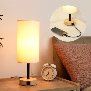 Brilagi - Настолна лампа с USB порт TABLON 1xE27/25W/230V дъб/черен/крем