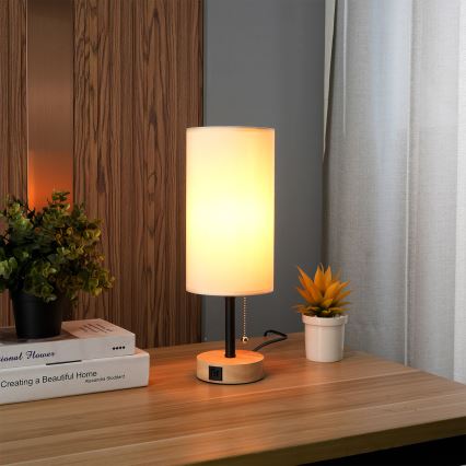 Brilagi - Настолна лампа с USB порт TABLON 1xE27/25W/230V дъб/черен/крем