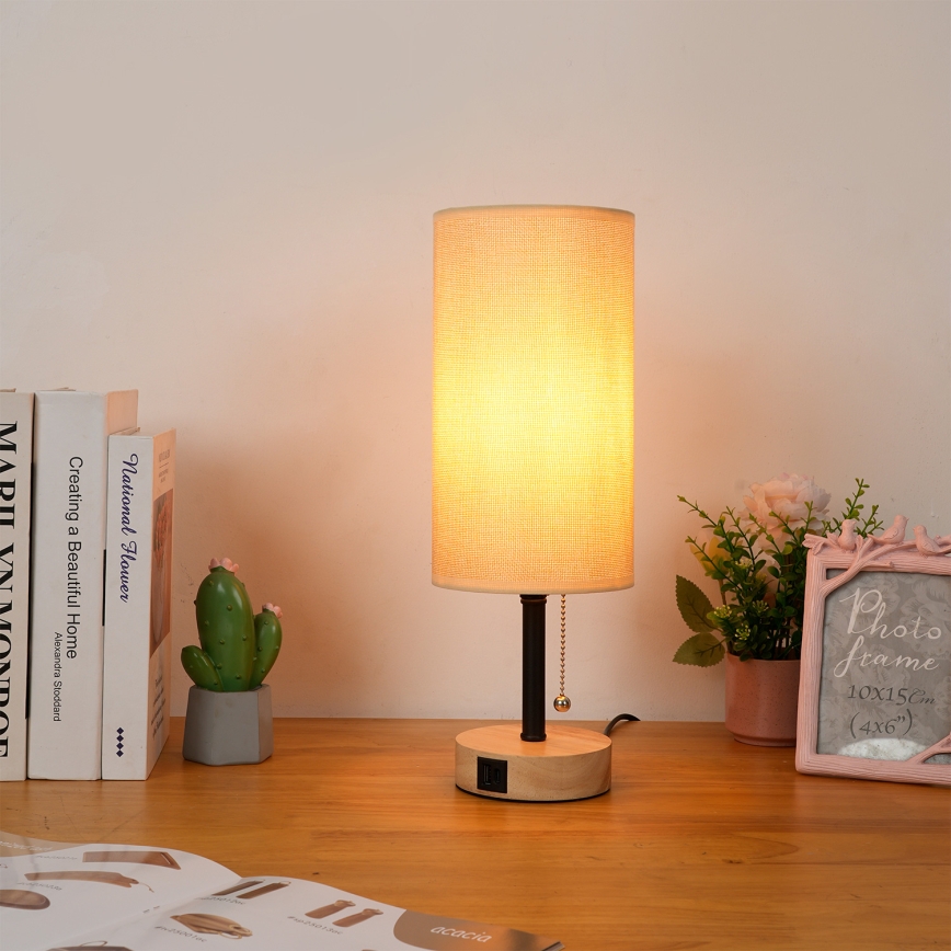 Brilagi - Настолна лампа с USB порт TABLON 1xE27/25W/230V дъб/черно/бежово