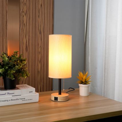 Brilagi - Настолна лампа с USB порт TABLON 1xE27/25W/230V дъб/черно/бежово