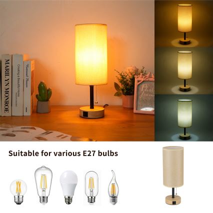 Brilagi - Настолна лампа с USB порт TABLON 1xE27/25W/230V дъб/черно/бежово