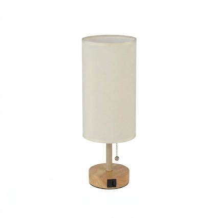 Brilagi - Настолна лампа с USB порт TABLON 1xE27/25W/230V дъбова/бежова/кремова