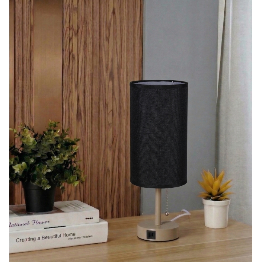 Brilagi - Настолна лампа TABLON с USB порт 1xE27/25W/230V бежова/черна