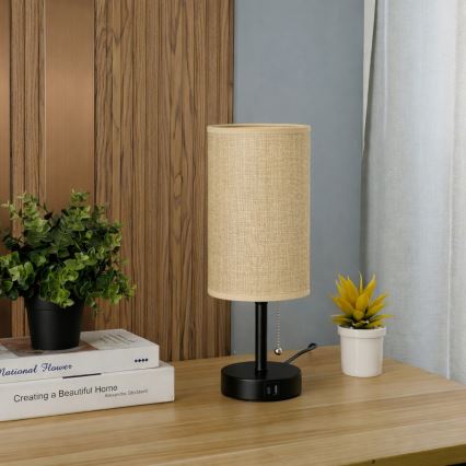 Brilagi - Настолна лампа TABLON с USB порт 1xE27/25W/230V черна/бежова