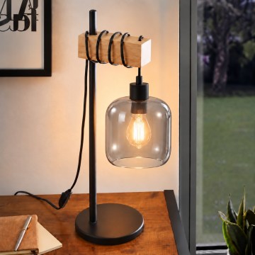 BRILAGI - Настолна лампа WOOD GLASS 1xE27/40W/230V кафяв/черен/димно сив