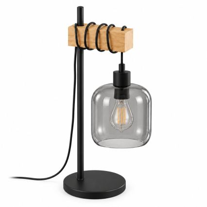 BRILAGI - Настолна лампа WOOD GLASS 1xE27/40W/230V кафяв/черен/димно сив