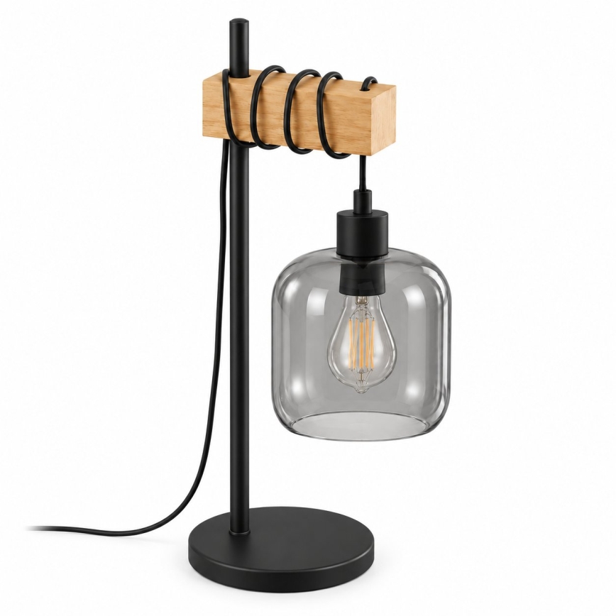 BRILAGI - Настолна лампа WOOD GLASS 1xE27/40W/230V кафяв/черен/димно сив
