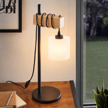 BRILAGI - Настолна лампа WOOD GLASS 1xE27/40W/230V кафява/черна/бяла