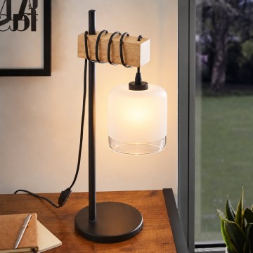 BRILAGI - Настолна лампа WOOD GLASS 1xE27/40W/230V кафява/черна/бяла