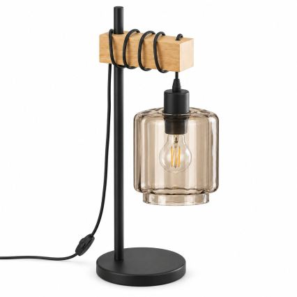 BRILAGI - Настолна лампа WOOD GLASS 1xE27/40W/230V кафява/черна/димчато бежова