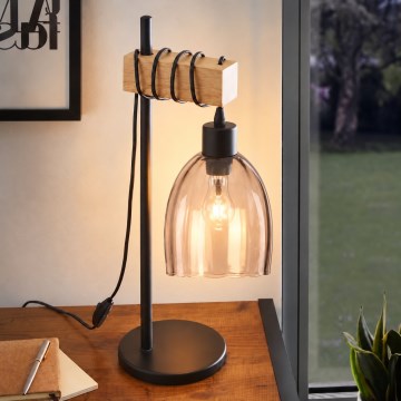 BRILAGI - Настолна лампа WOOD GLASS 1xE27/40W/230V кафява/черна/димно бежова