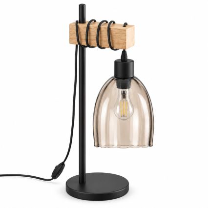 BRILAGI - Настолна лампа WOOD GLASS 1xE27/40W/230V кафява/черна/димно бежова