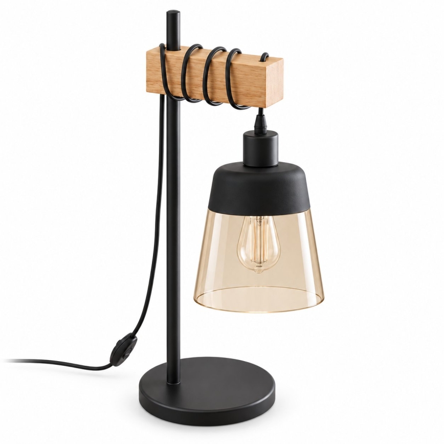 BRILAGI - Настолна лампа WOOD GLASS 1xE27/40W/230V кафява/черна/димно бежова