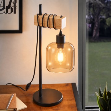 BRILAGI - Настолна лампа WOOD GLASS 1xE27/40W/230V кафява/черна/опушено кафява