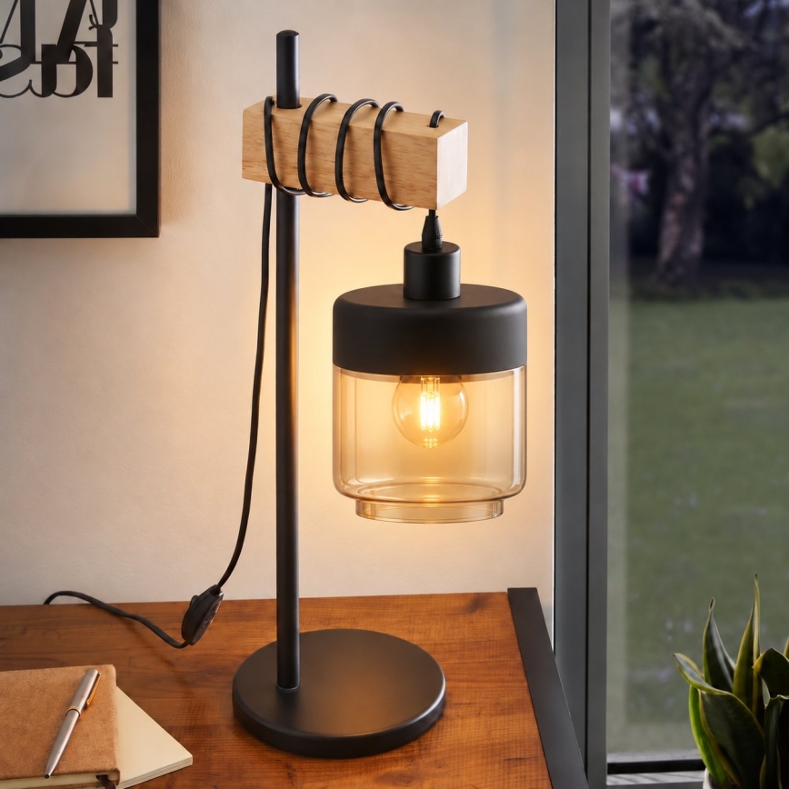 BRILAGI - Настолна лампа WOOD GLASS 1xE27/40W/230V кафяво/черно/опушено бежово