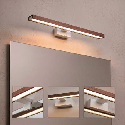 Brilagi - LED банно осветление за огледало 3 в 1 WOODY MIRROR LED/12W/230V 60 cm IP44 бяло/дъб-череша