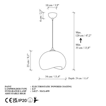 Brilagi - Пендан на кабел WABI SABI 1xE27/40W/230V Ø 34 см бял