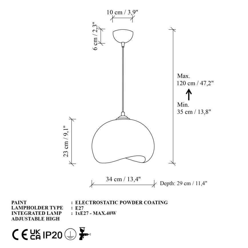Brilagi - Пендан на кабел WABI SABI 1xE27/40W/230V Ø 34 см бял