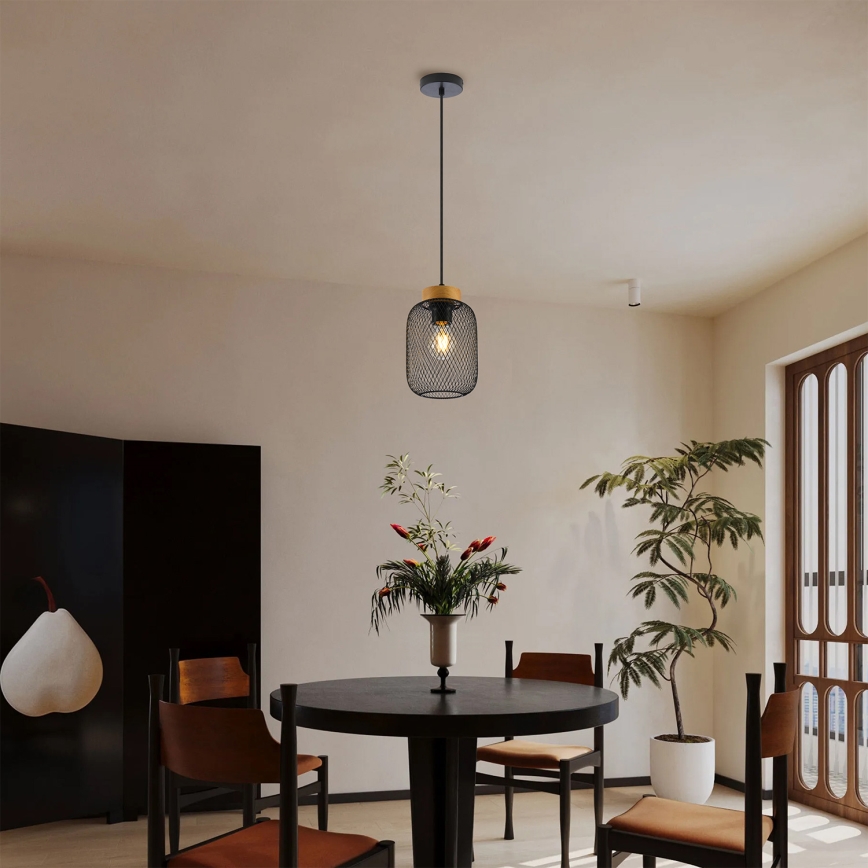 Brilagi - Пендант на кабел BASKLITE 1xE27/15W/230V каучукова дървесина/черен