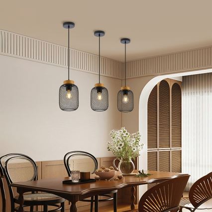 Brilagi - Пендант на кабел BASKLITE 1xE27/15W/230V каучукова дървесина/черен