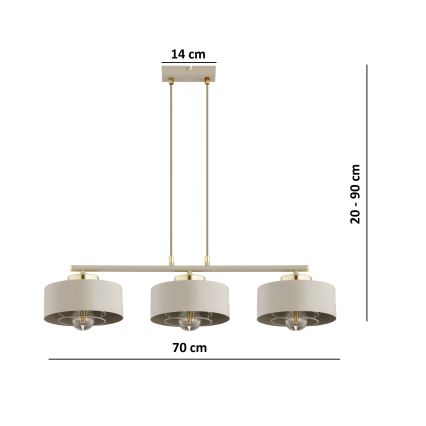 Brilagi - Пендел на кабел SPRING 3xE27/60W/230V бежова/златна