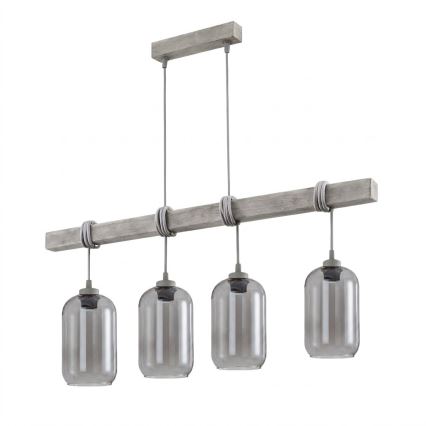 BRILAGI - Висящ полилей на кабел WOOD GLASS 4xE27/60W/230V бор/сив/опушено сиво