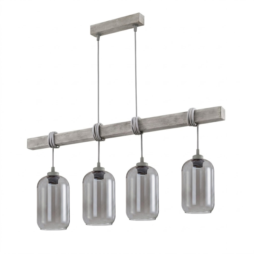 BRILAGI - Висящ полилей на кабел WOOD GLASS 4xE27/60W/230V бор/сив/опушено сиво