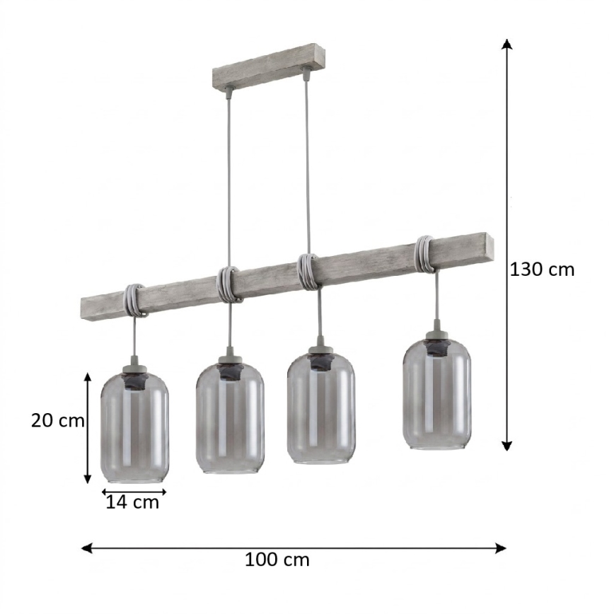 BRILAGI - Висящ полилей на кабел WOOD GLASS 4xE27/60W/230V бор/сив/опушено сиво