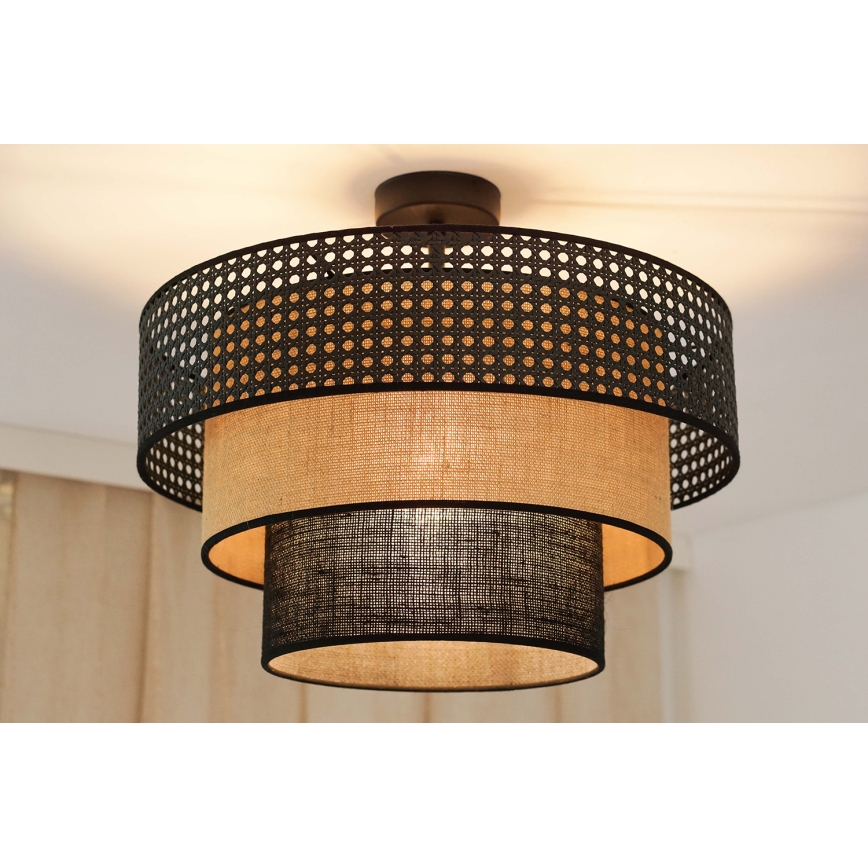 Brilagi - Плафон DAKOTA LUNETA 1xE27/15W/230V Ø 45 см черен/ратан