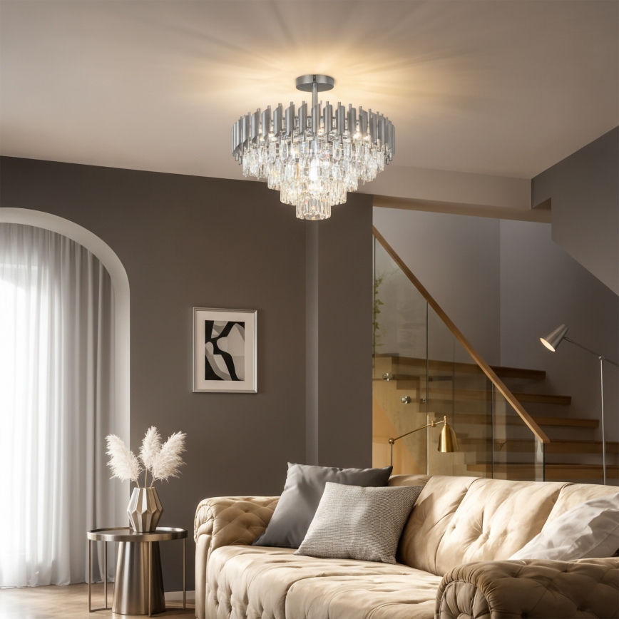 Brilagi - Плафон ECLIPSE 7xE14/10W/230V диаметър 48 см сребрист