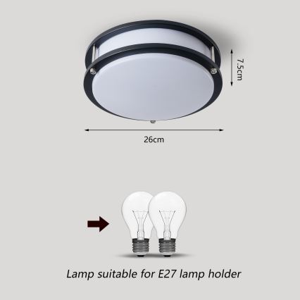 Brilagi - Плафон ELARO 2xE27/40W/230V Ø 26 cm черен