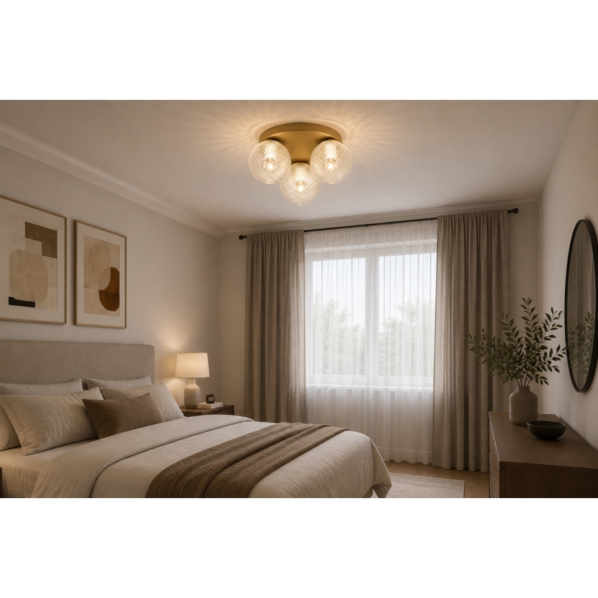 Brilagi - Плафон STELLA 3xE27/60W/230V диам. 35 см бежово/златно