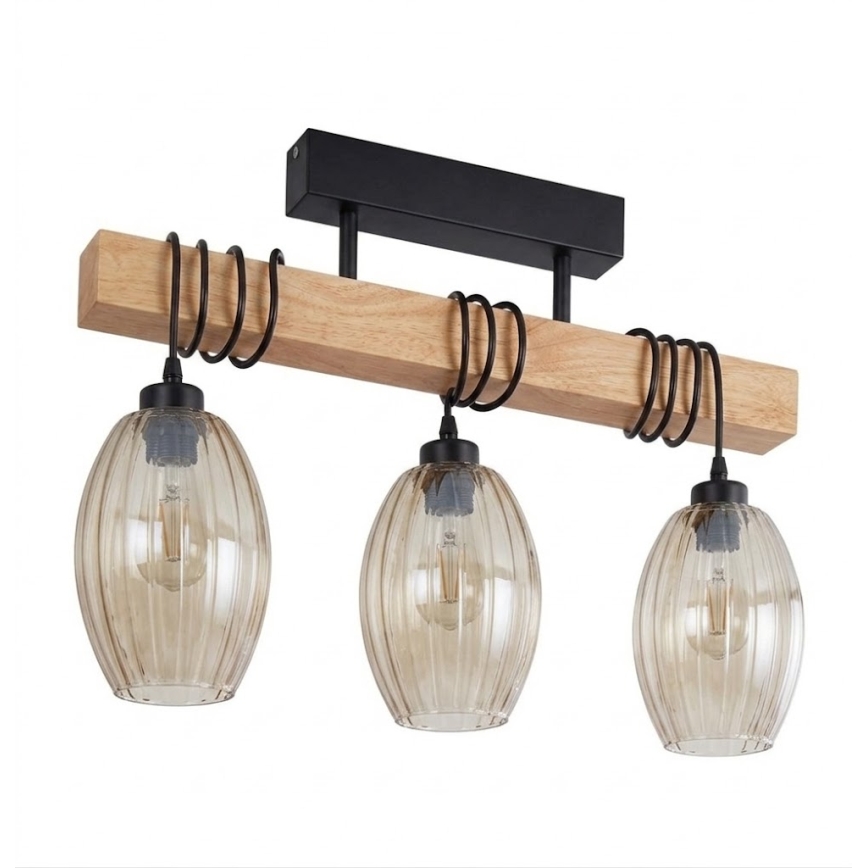 Brilagi - Повърхностно монтиран полилей WOOD GLASS 3xE27/60W/230V боров/черен/опушено бежово