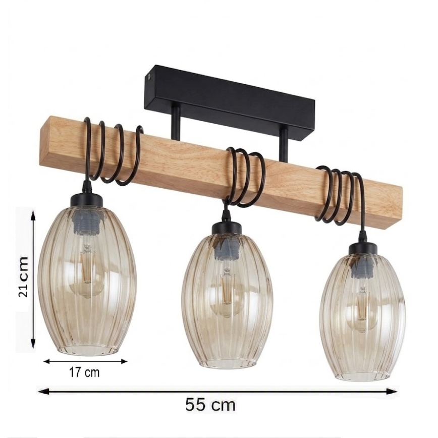 Brilagi - Повърхностно монтиран полилей WOOD GLASS 3xE27/60W/230V боров/черен/опушено бежово