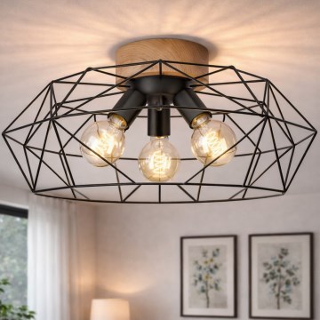 Brilagi - Плафон WOODY BASKET 3xE27/60W/230V Ø 60 см дъб