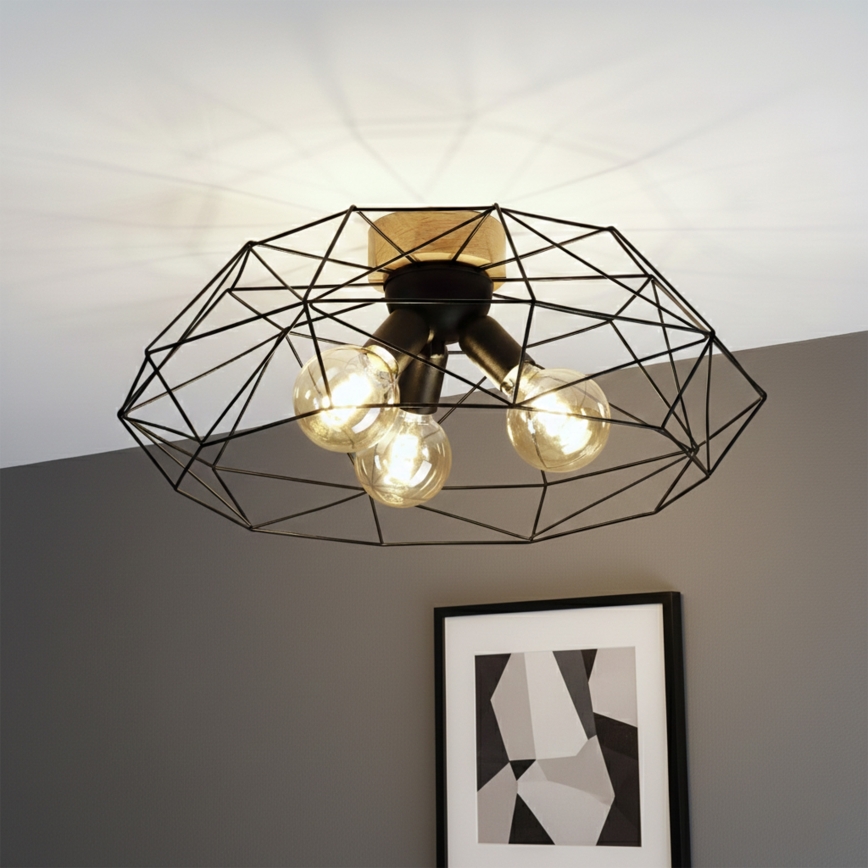 Brilagi - Плафон WOODY BASKET 3xE27/60W/230V Ø 60 см дъб