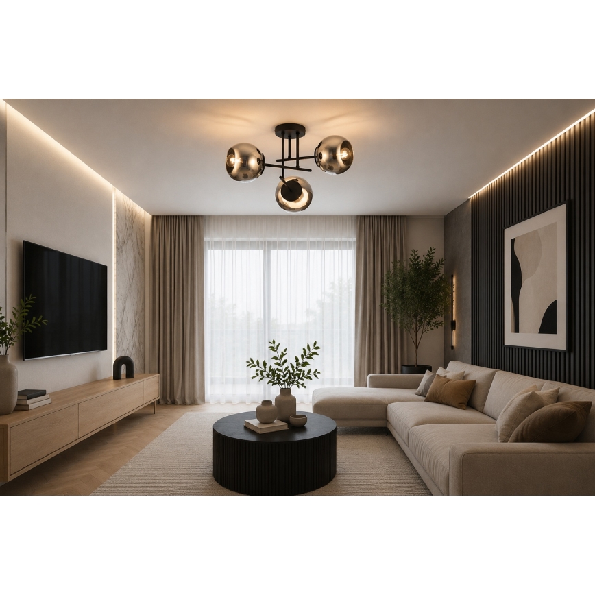 BRILAGI - Плафонен полилей DIOR 3xE27/60W/230V черен/димно сив
